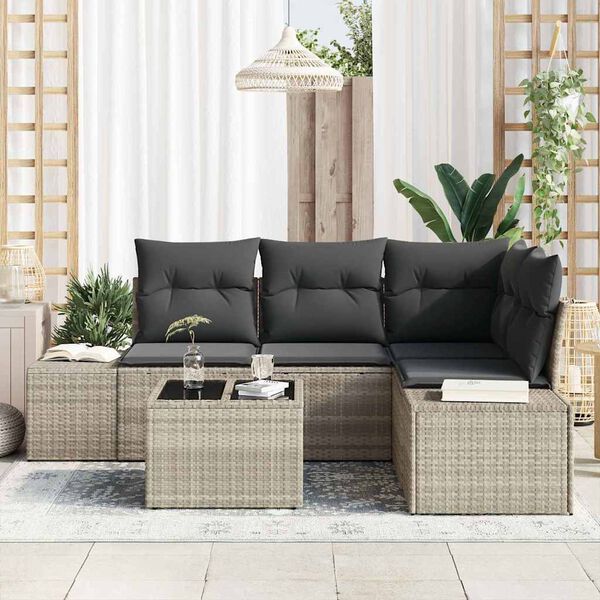 vidaXL Tuin Sofa Set 5 pcs Lichtgrijs poly rattan