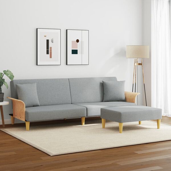 vidaXL Slaapbank 2-zits met kussens en voetenbank fluweel lichtgrijs