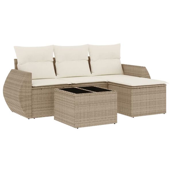 vidaXL 5-delige Loungeset met kussens poly rattan beige
