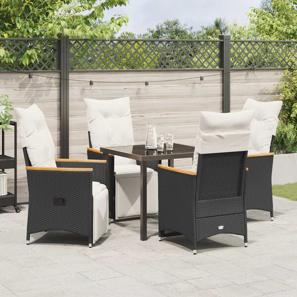 vidaXL Tuin eettafelset met kussen 5 pcs Zwart poly rattan
