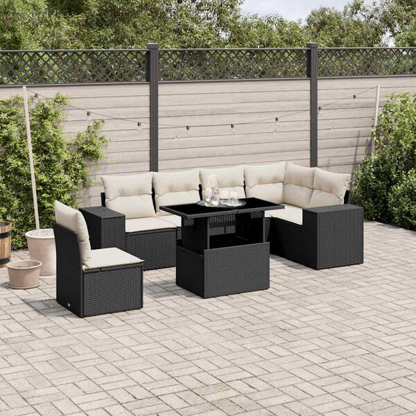 vidaXL 7-delige Loungeset met kussens poly rattan zwart