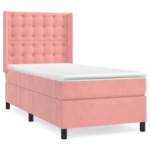 vidaXL Boxspring met matras fluweel roze 90x190 cm