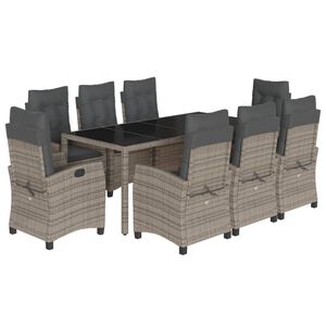 vidaXL 9-delige Tuinset met kussens poly rattan grijs