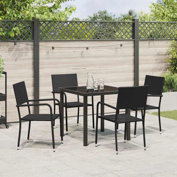 vidaXL Tuin eettafelset met kussen 5 pcs Zwart poly rattan
