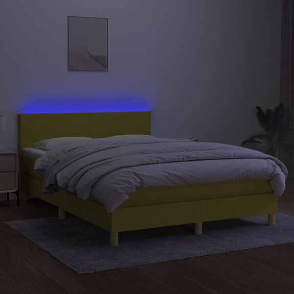 vidaXL Boxspring met matras en LED stof groen 140x200 cm