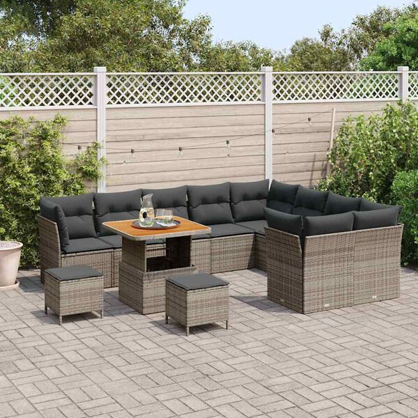 vidaXL Tuin Sofa Set 12 pcs Grijs Poly rattan en gepoedercoat staal