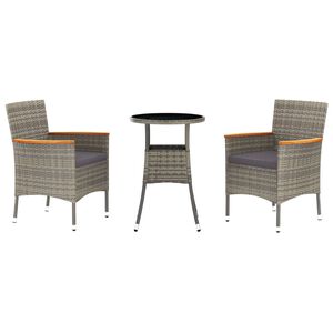 vidaXL 3-delige Bistroset met kussens poly rattan grijs