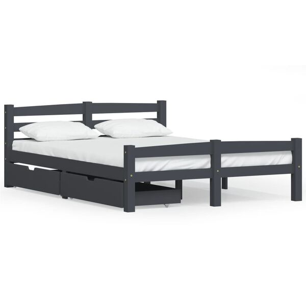vidaXL Bedframe met 2 lades massief grenenhout donkergrijs 140x200 cm