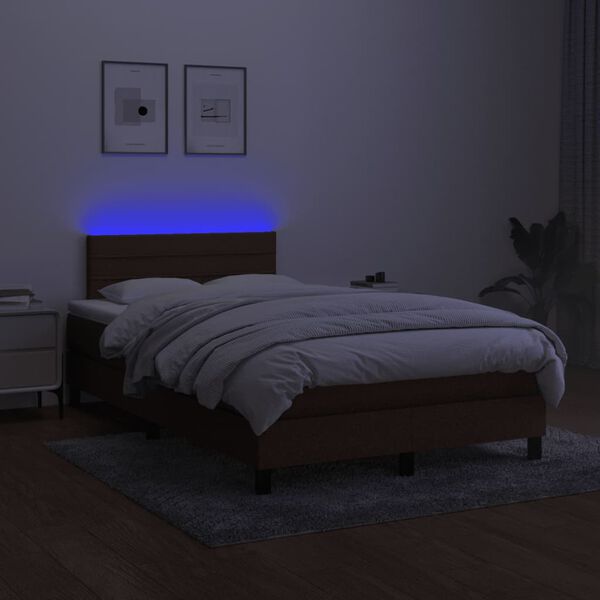 vidaXL Boxspring met matras en LED stof donkerbruin 120x190 cm