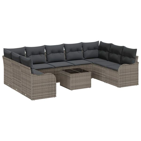vidaXL Tuin Sofa Set met kussen 10 pcs Grijs Poly riet