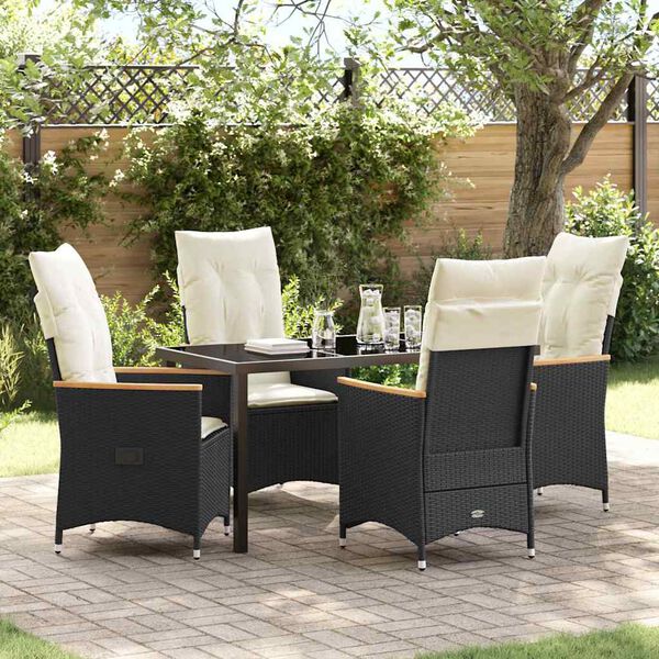 vidaXL Tuin eettafelset met kussen 5 pcs Zwart poly rattan