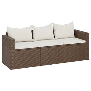 vidaXL Tuinbank 3-zits met kussens poly rattan bruin