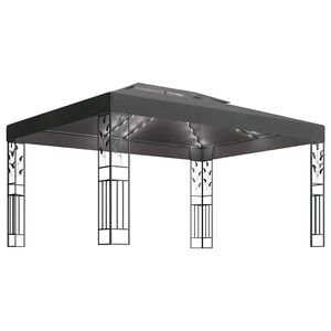 vidaXL Prieel met dubbel dak en LED-lichtslinger 3x4 m antracietkleur