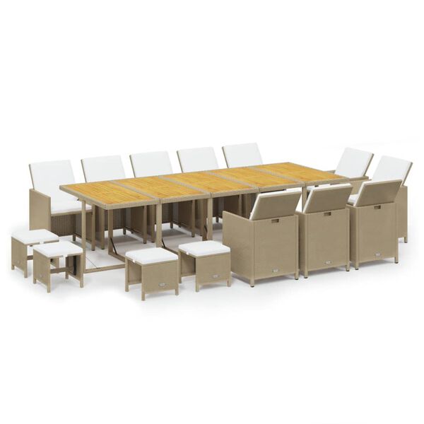 vidaXL 15-delige Tuinset met kussens poly rattan beige