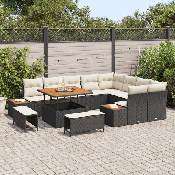 vidaXL Tuin Sofa Set met kussen met opslag Zwart Poly riet
