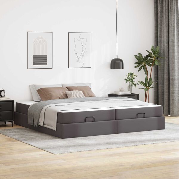 vidaXL Bedframe met matras met matras 2 pcs Grijs PVC