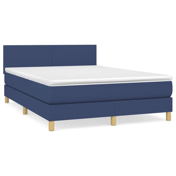 vidaXL Boxspring met matras stof blauw 140x190 cm
