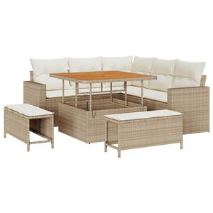 vidaXL Tuinbankenset met kussen 9 pcs Beige en Cr&egrave;me poly rattan