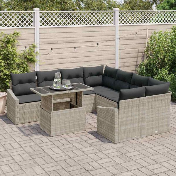 vidaXL Tuin Sofa Set met kussen 9 pcs Lichtgrijs poly rattan