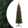 vidaXL Smalle kunstkerstboom met kerstballen 120 cm 150 LED's Warmwit