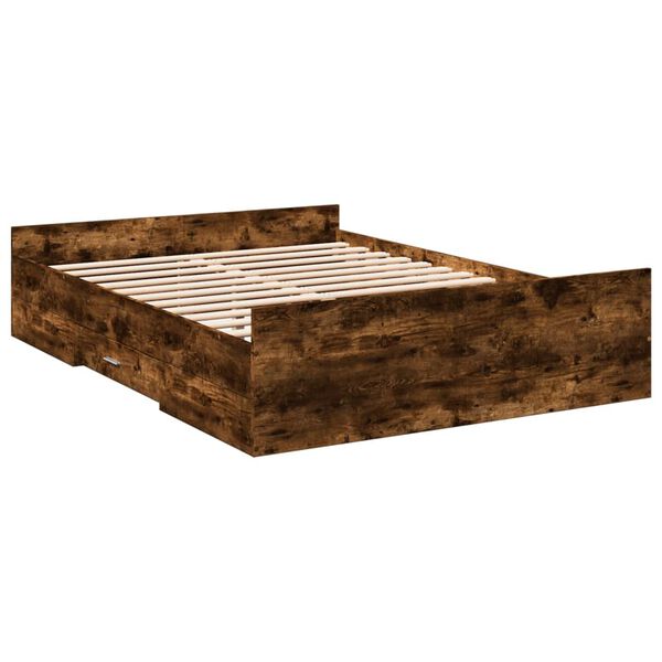 vidaXL Bedframe met lades bewerkt hout gerookt eikenkleurig 140x190 cm