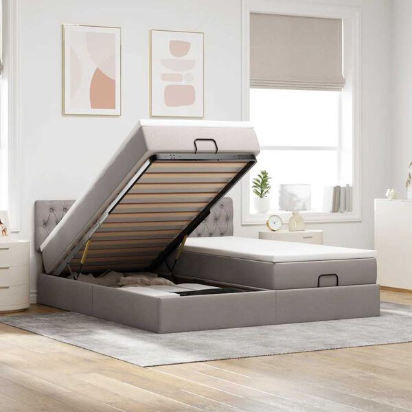 vidaXL Ottoman bed met matrassen 200x200cm stof taupe