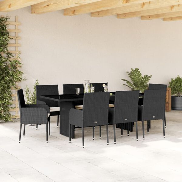vidaXL 9-delige Tuinset poly rattan zwart