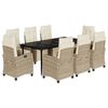 vidaXL 9-delige Tuinset met kussens poly rattan beige