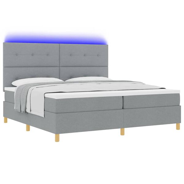 vidaXL LED Box Spring Bed met matras Lichtgrijs 200 x 200 cm Stof