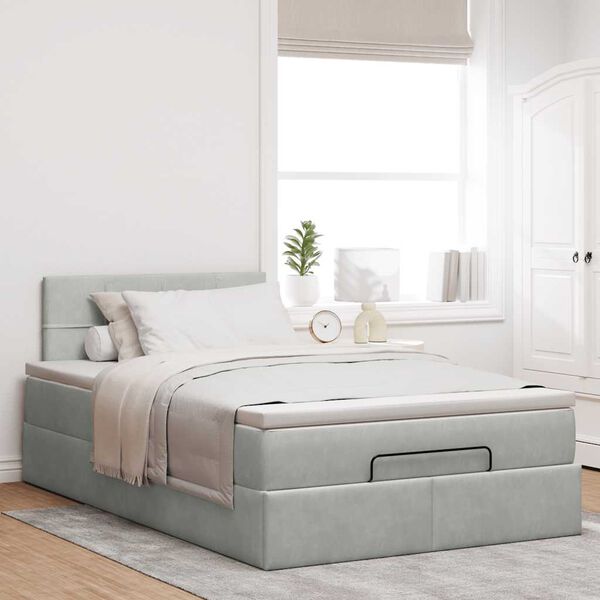 vidaXL Ottoman bed met matras 120x200 cm fluweel lichtgrijs