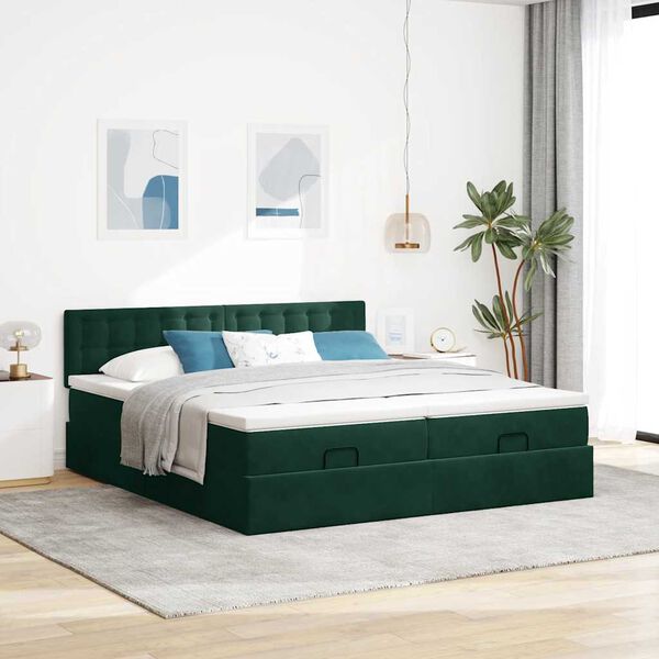 vidaXL Ottoman bed met matrassen en LED's 200x200cm fluweel