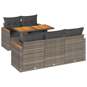 vidaXL 6-delige Loungeset met kussens poly rattan acacia grijs