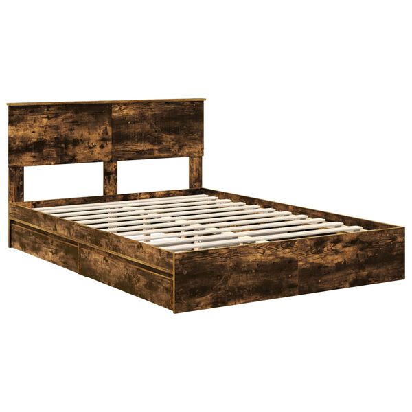 vidaXL Opslag bed met lade Gerookt eiken 135 x 190 cm Bewerkt hout