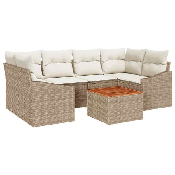 vidaXL Tuinbankenset met opslag 7 pcs Beige en Cr&egrave;me poly rattan
