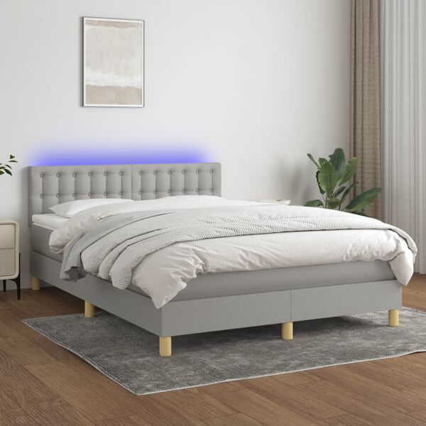 vidaXL Boxspring met matras en LED stof lichtgrijs 140x200 cm