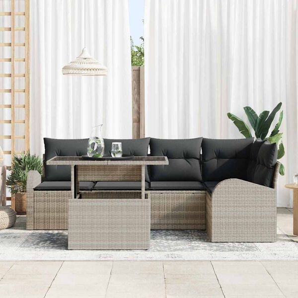 vidaXL Tuin Sofa Set met opslag 6 pcs Lichtgrijs poly rattan