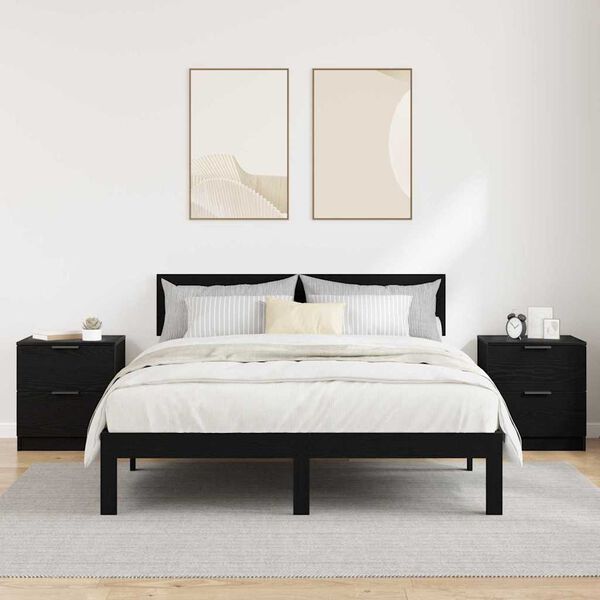 vidaXL Nachtkastje 2 pcs Zwart Eiken 45 x 39 x 50cm Bewerkt hout