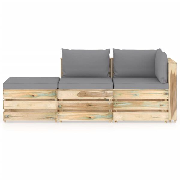 vidaXL 3-delige Loungeset met kussens groen ge&iuml;mpregneerd hout