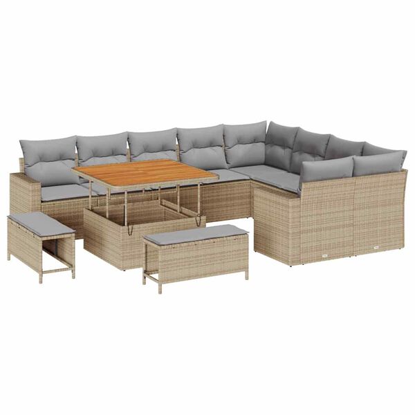 vidaXL Tuin Sofa Set met kussen met opslag 12 pcs beige en lichtgrijs