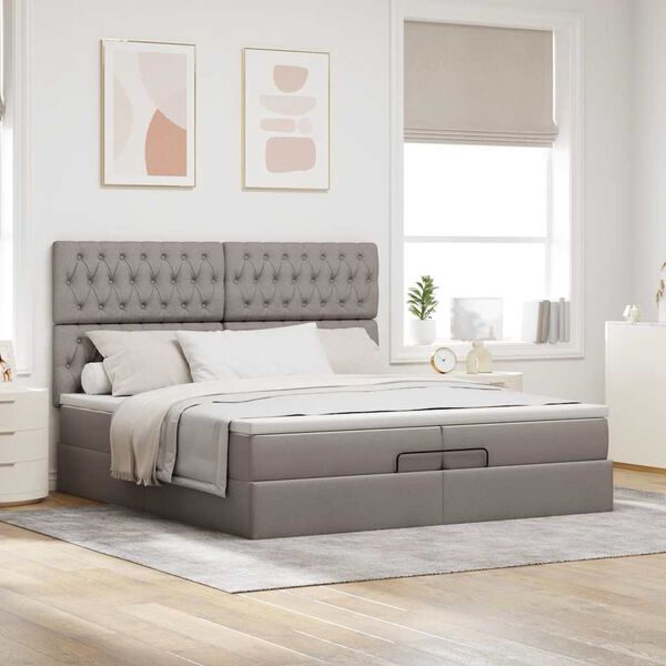 vidaXL Ottoman bed met matrassen 200x200cm stof taupe