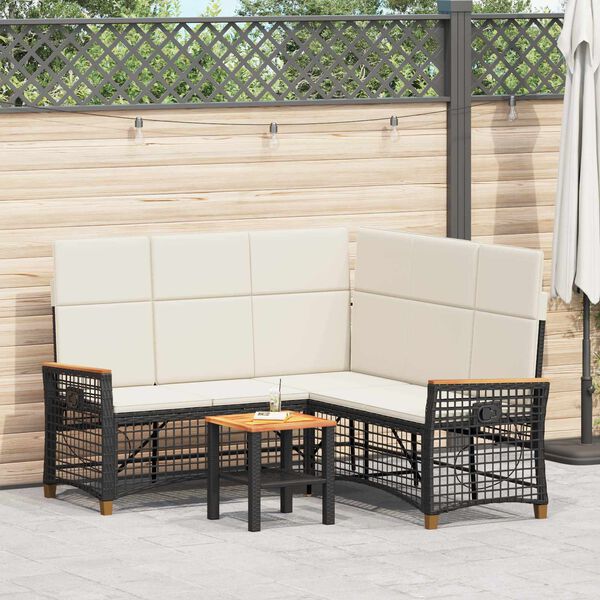 vidaXL Tuin Ligbank Set Zwart en Cream Wit 164 x 164 x 112 cm