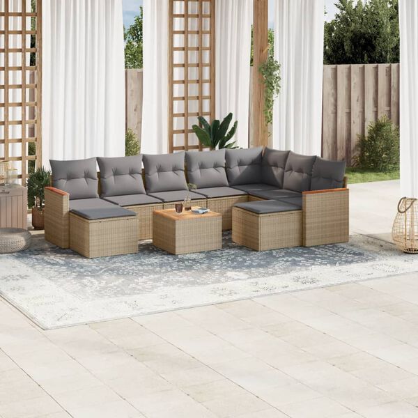 vidaXL 10-delige Loungeset met kussens poly rattan gemengd beige