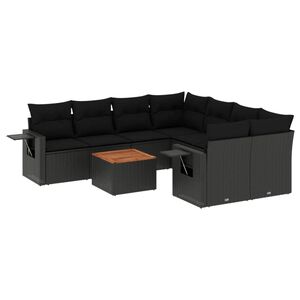 vidaXL 9-delige Loungeset met kussens poly rattan zwart