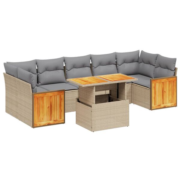 vidaXL 8-delige Loungeset met kussens poly rattan beige
