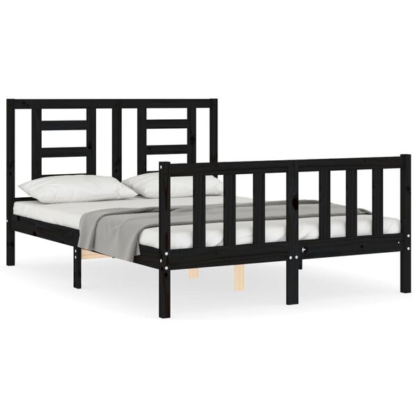 vidaXL Bedframe met hoofdbord massief hout zwart