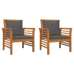 vidaXL Fauteuils 2 st met donkergrijze kussens massief acaciahout
