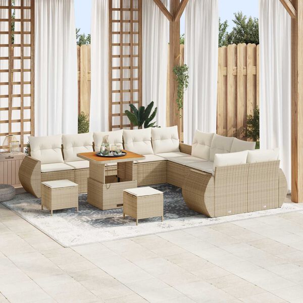 vidaXL Tuin Sofa Set met kussen 13 pcs beige en crèmekleurig