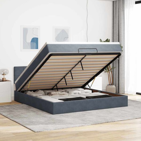 vidaXL Ottoman bed met matras 180x200cm fluweel donkergrijs