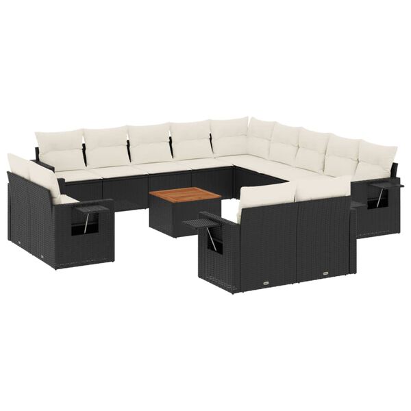vidaXL 14-delige Loungeset met kussens poly rattan zwart