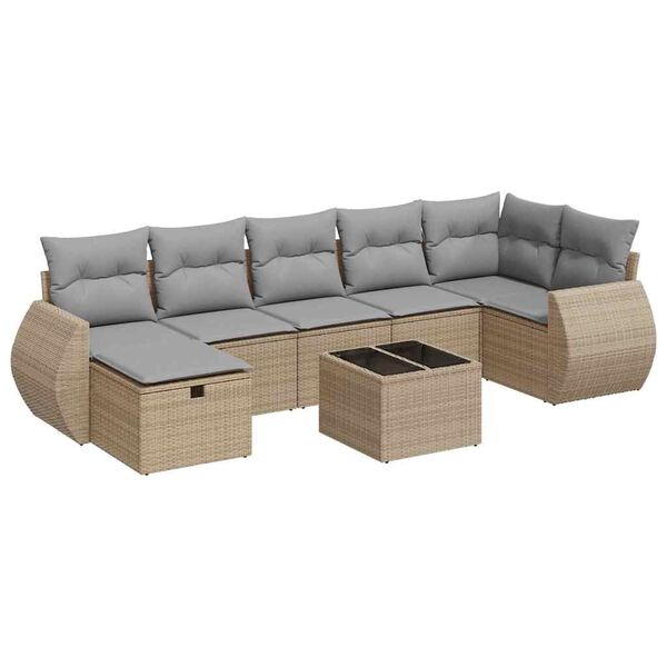 vidaXL 8-delige Loungeset met kussens poly rattan beige